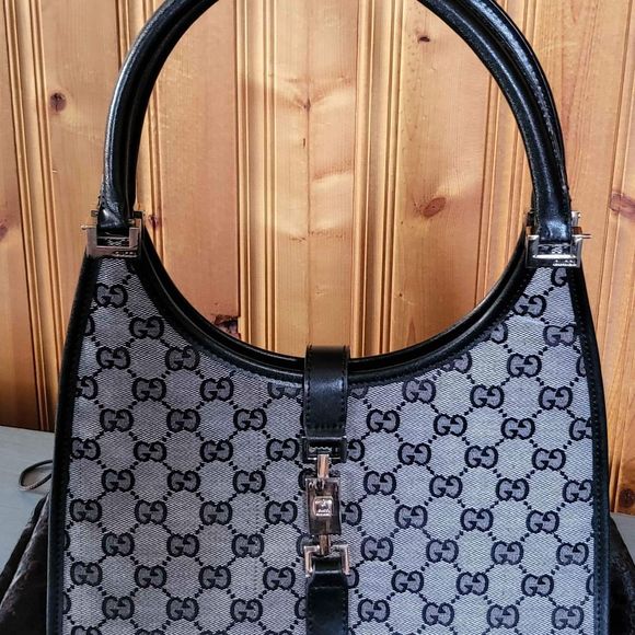 Genuine GUCCI Bardot BAG Leather & Canvas w/ Dust Bag 002-1119 00 2058 12"T×10"W - Picture 1 of 10